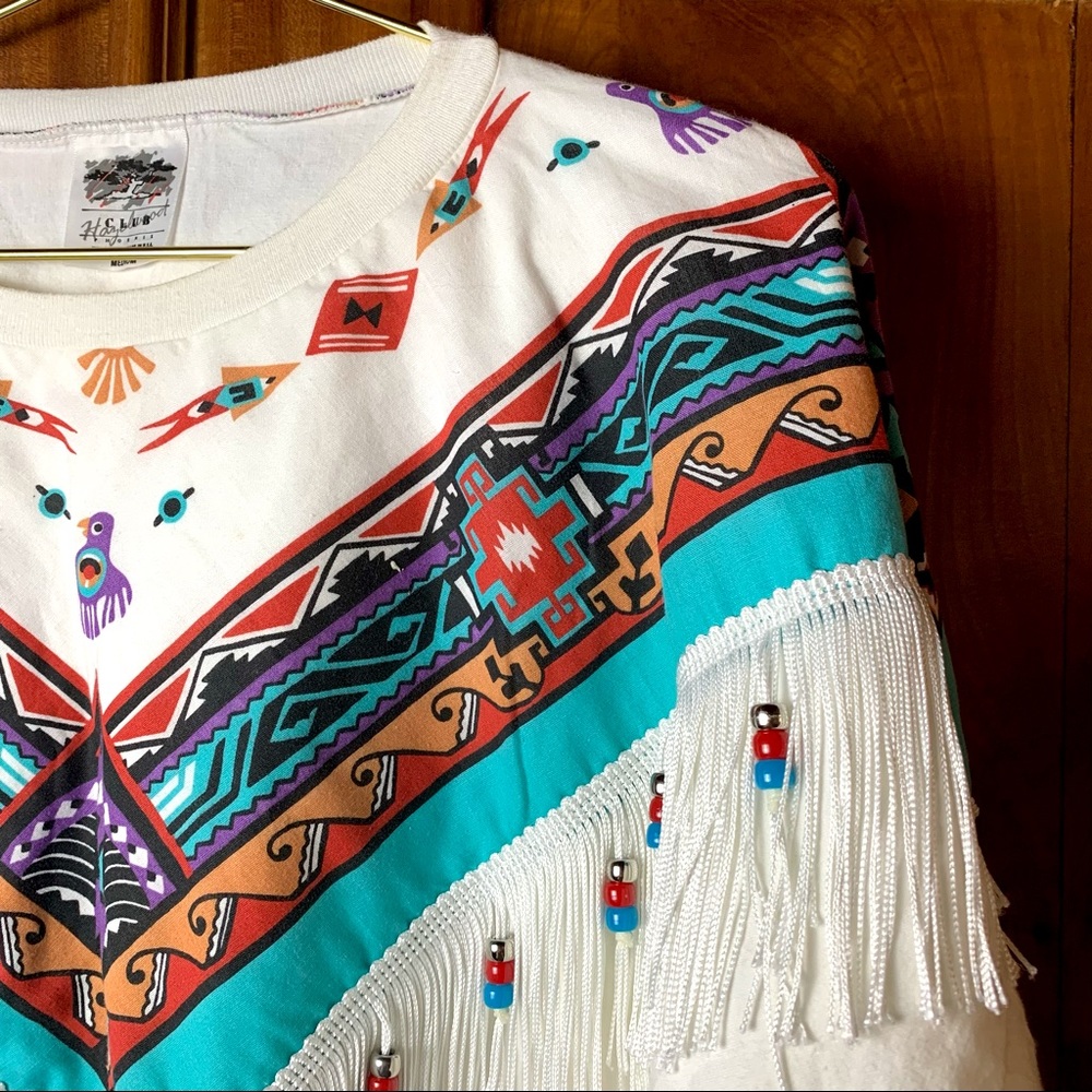 Vintage 80s Tribal/Aztec/Southwestern Tassels and Beads Sweatshirt- M